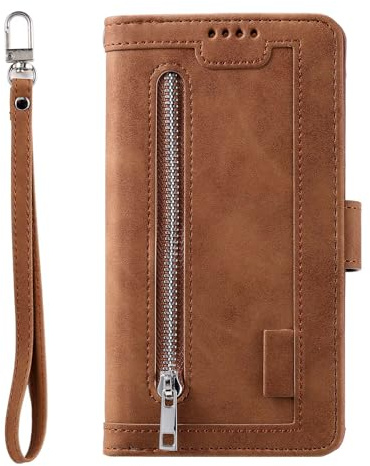 UEEBAI Hülle für iPhone XR, Retro Leder Klapphülle, Braun | Premium PU Handyhülle Magnetische Lederhülle mit 9 Kartenfächer Standfunktion Geldbörse Trageband Schutzhülle Wallet Case