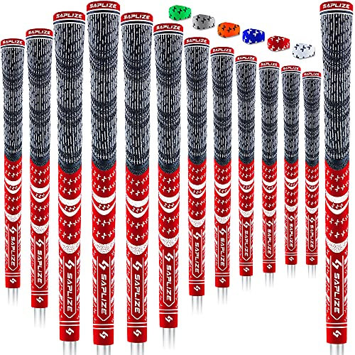 SAPLIZE 13 Golf Grips, Standard, Red, All Weather Multi Compound Hybrid Golf Club Grips