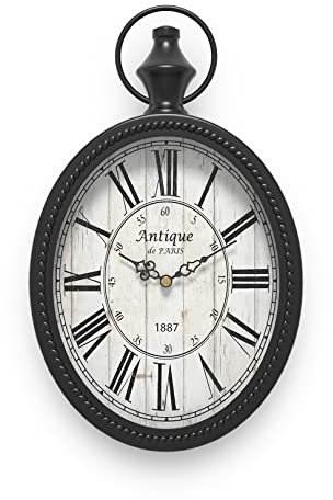 Menterry Small Retro Oval Wall Clock, Antique Old Design, Black Vintage Style, Battery Operated Silent Decor Wall Clocks for Kitchen,Bedroom,Farmhouse,Bathroom (11.2 H x 6.7 W)