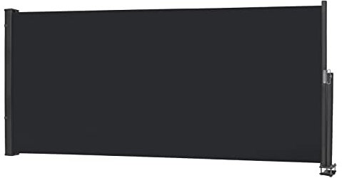 NAIZY Seitenmarkise 120x300 cm Balkon Sichtschutz Ausziehbar Seitenrollo 100% Polyester Alu Ständer Sichtschutzwand UV-Schutz Blickdicht Markise mit Griff für Balkon und Terrasse, Anthrazit