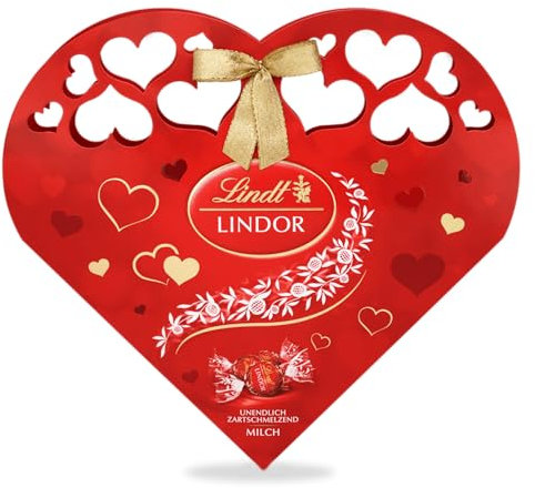 Lindt Schokolade | Lindor Herzpackung Milch | 200g | 15 Kugeln in Vollmilch-Schokolade mit zartschmelzender Füllung | Schokoladen-Geschenk zu Valentinstag