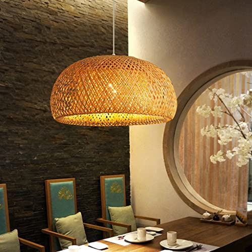 YUPIN Vintage Lampe Suspension Lustre Rond Hauteur Réglable Art En Bambou Tissé À La Main Suspension Luminaire Rétro Industriel Lampe Suspendue Chambre Hôtel Bar Grenier Restaurant Plafonnier,60CM