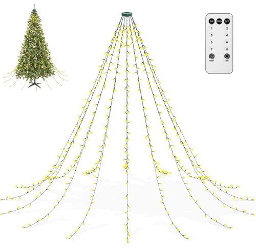 aneeway Catena Luminosa per Natalizie, 16x3m 480 LEDs Luci di Natale Stringa, 8 Modalità, Timer, Luci Albero di Natale Decorative per Interni Esterni Camera da Letto Giardino Natale - Bianco Caldo