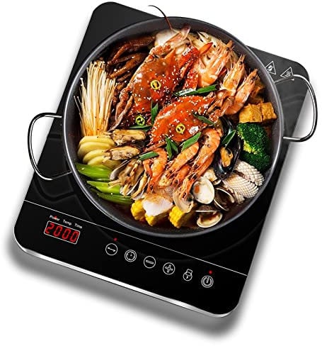 Aobosi Single Induction Hob,Portable Induction Cooker,Fashion Black Crystal Glass Panel,LCD Sensor Touch, 10 Temperatures and Power Levels(200 W to 2000 W) Settings,3-hour Timer,Safety Lock