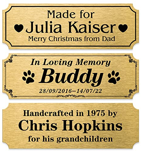 Memorial Plaques, Personalised Plaque with Adhesive Backing or Screws, Solid Brass Engraved Plaques, Name Plates for Urn, Door or Wall, 3 W x 1 H