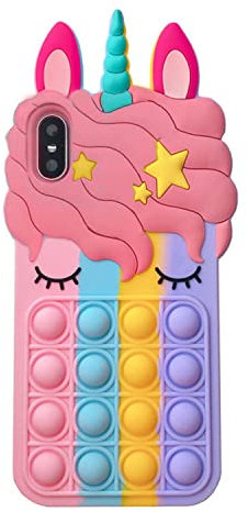 Asgens Pop Bubbles Schutzhülle für iPhone X/XS, niedliches Cartoon-Einhorn, Regenbogen, stoßfest, Silikon, weiche Handyhülle für Apple iPhone X/XS 5,8 Zoll