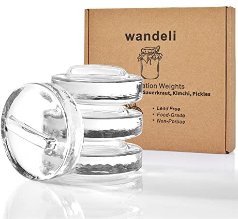 Pickle Pebble Glass Weights for Fermenting Sauerkraut Kimchi - Pickling Weight Set - Wide Mouth Mason Jar Fermentation with Easy Grip Handles