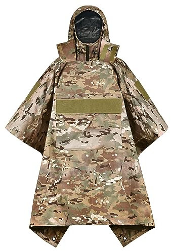 ACT FIRE Militärischer taktischer Poncho, Mehrzweck-Poncho, wasserdicht, Militär-Zelt, Poncho für Camping, Wandern, Outdoor, Jagd