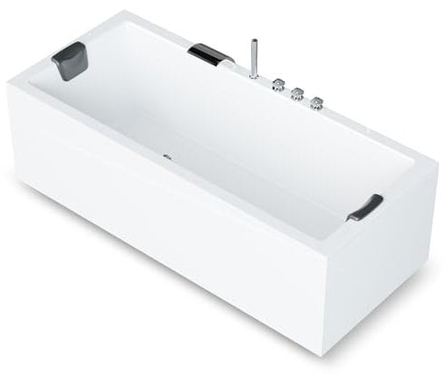 AQUADE Acryl Badewanne 170x75 Modell: Ulm - Weiß Badewanne Komplettset 170x75 - Badewannen mit Wannenfüßen + Schürze + Wannenrandarmatur + Nackenkissen