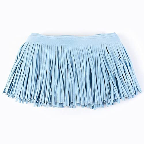 Yalulu 2 Meter Wildleder Fransen Band, Faux Wildleder Quasten Fransen Fransenborte, Quaste Fransen-Borten Bänder zum Nähen Apparel Dekoband (Hellblau)