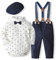 Volunboy Bimbo Neonato Completini e Coordinati Gentiluomo, Camicia Fiocco e Bretelle Pantaloni 4 Pezzi(9-12 mesi,Barca Bianca,Taglia 73)