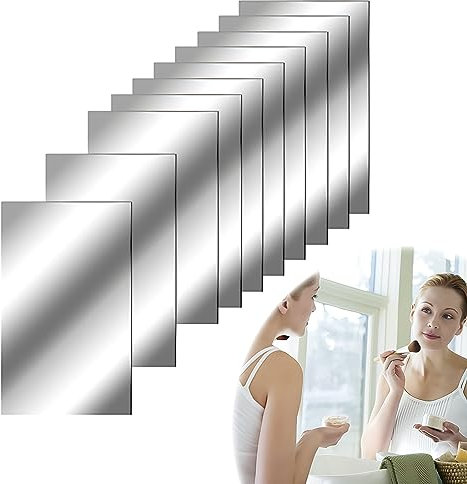 10 Pcs Mirror Tiles, Self Adhesive Mirror Stickers Acrylic Mirror Sheet Flexible Non Glass Mirror Wall Sticky Tiles Bathroom Mirror Stick on Wall Mirror Stickers for Home Wall Decor, 4 * 6 In