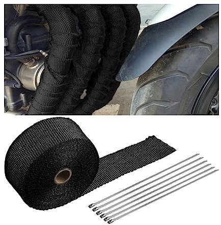 JNNJ Thermoband Auspuff, Hitzeschutzband für Motorrad Auspuffkrümmer, 15M Hitzebeständig Auspuffband isoliert für Motorrad Auto Fächerkrümmer Thermoband Krümmerband