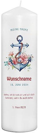 PhotoFancy® - Personalisierte Taufkerze mit eigenem Foto und Namen bedrucken lassen - Tauf-Kerze selbst gestalten - 29 cm Höhe - Design 'Anker'