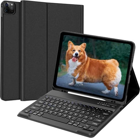 WAVATA iPad Pro 12.9 Tastatur - Hülle für iPad Pro 6/5/4/3 Gen 12.9 Zoll (2018-2022), Soft TPU Schutzhülle mit Stifthalter, Kabelloses Bluetooth Abnehmbar Keyboard QWERTZ Layout, Schwarz