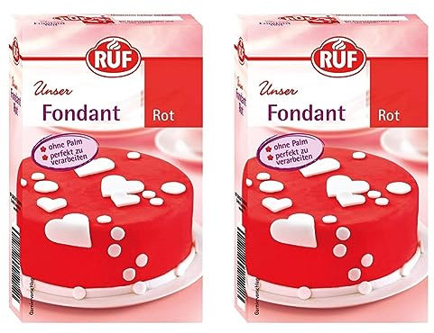 RUF Fondant in rot buntes Dekor-Fondant zum Formen von Schleifen und Figuren, perfekt auf Muffins, Cupcakes und Torten, glutenfrei, 250g (Packung mit 2)