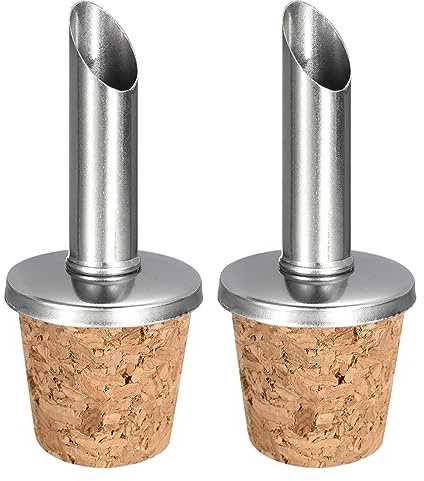 QUARKZMAN 2uds Vertedores Botellas Acero Inoxidable Vertedores Licor | Diseño Tapón Corcho, Pico Aceite Oliva, Botella Vino, para Verter Líquidos Vino Vinagre en Mayoría las Botellas Licor
