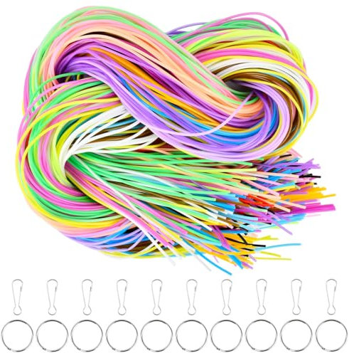 200pcs Hilo plastico para Hacer Pulseras, Cuerda para Pulseras, Cintas de Scoubidou, Scooby Doo Pulseras, con Llavero y Gancho, para Hacer Pulseras, Collares, Llaveros,Cinta para Pulsera de Bisutería