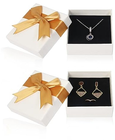 Nideen 2 Stück Schmuck Geschenkbox, 7,5 x 7,5 x 3,5 cm Klein Mit Deckel für Ohrringe, Halsketten - für Frauen (Gold)