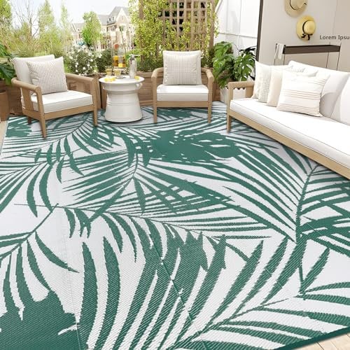 Famibay Outdoor Teppich Wetterfest Outdoor Teppich Balkon Wasserfest Outdoorteppich Camping Leicht Faltbare Kunststoff Picknickdecke Wendbar für Terrasse Garten Balkon