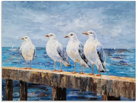 NdcSkyArt Seagull Leinwandbild, handbemalt, Strandgemälde für Wohnzimmer, Schlafzimmer und Badezimmer