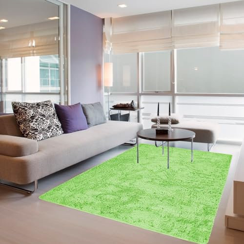 Tapis Rond Salon Shaggy 100 x 160 cm Tapis de Salon Moderne, Panorama Tapis Carreaux Ciments Fluffy Soft Longhair Décoratif pour Chambre Salon Salle À Manger, Vert