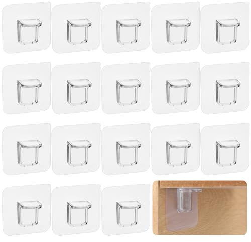 Jeffdad Regalbodenträger Selbstklebend, 18 Stück Kunststoff Klebehaken Schrank Bodenträger Transparent Einlegeboden Halter Klebend Ohne Bohren Klebehaken für Regale Schrank Kleiderschrank(6x 6cm)