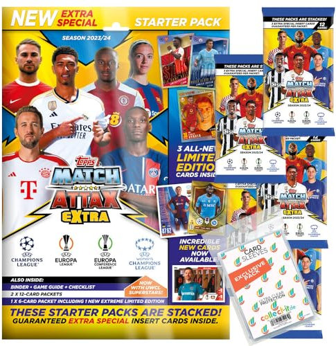 Bundle mit Match Attax Champions League 2023/24 EXTRA - Trading Cards - 1 Starter + 5 Booster + Exklusive Collect-it Hüllen