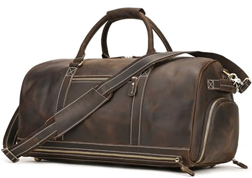 Leder Weekender Herren Vintage Reisetasche zum Umhängen Handgepäck Reisegepäck in echtes Rindsleder Reisetasche für Reisen, Wochenende, Sporttasche, Dunkelbraun