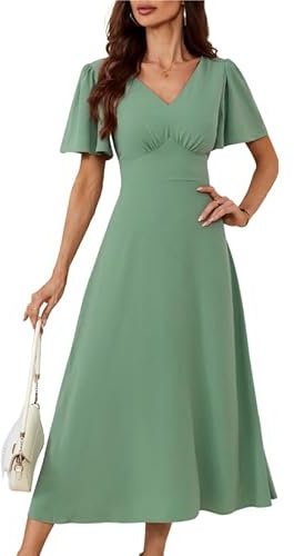 Damen Sommer V-Ausschnitt Cape Ärmel Wickelkleid Causual Elegant Arbeitskleid Business OL A-Linie Kleid Hellgrün XL