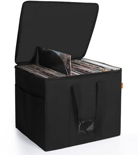IBVIVIC Plattenkoffer für LPs, Schallplattenkoffer, LP-Koffer Tragbarer Vinyl Koffer zur Aufbewahrung von 90 LP, Schwarz