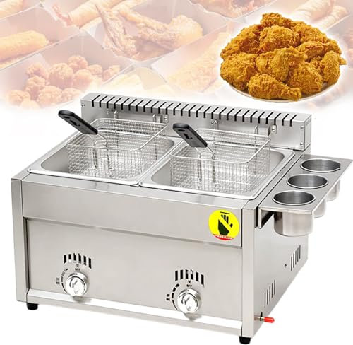 Fablestoryem Freidora Comercial, freidora de Gas para encimera, freidora de Cocina de propano líquido o Gas Natural de 8 L x 2, freidora para Papas Fritas, donas de Pavo, Cocina casera, Restaurante