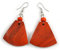 55mm Long/Antique Orange Painted Wood Fan Shape Drop Earrings
