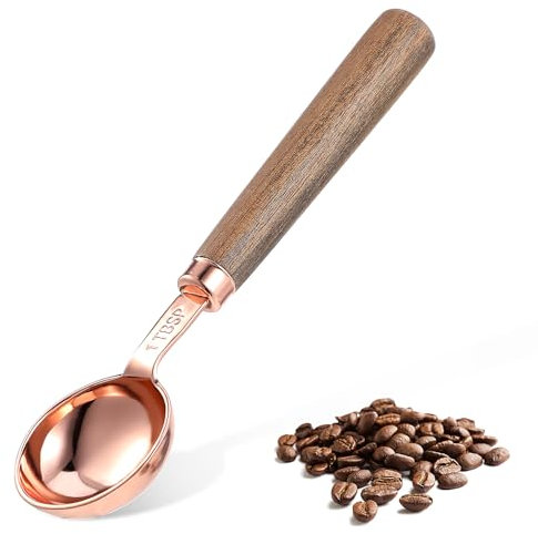Prasacco Coffee Scoop for Ground Coffee, Long Wooden Handle Coffee Rose Gold Bean Scoop Coffee Scoop Kitchen Tablespoon for Scooping, Measuring & Serving Perfect for Coffee Tea(15ML)
