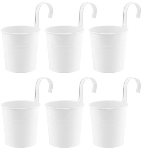 HEIYUET Juego de 6 macetas colgantes de metal, color blanco, 10 cm, pequeñas macetas colgantes para colgar, macetas colgantes con ganchos para exterior e interior, decoración de jardín