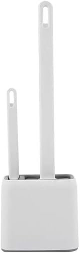 Toilet Brush Silicone Flexible Bristles Toilet Brush With Holder & Toilet Bowl Cleaner Scrubber Set,Wall Mounted,Silicone Flexible Bathroom (2 Pack, White)