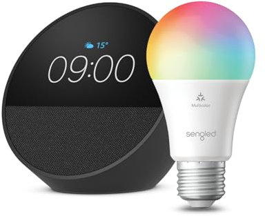 Echo Spot | Black + Sengled LED Smart Light Bulb (E27), Works with Alexa - Smart Home Starter Kit