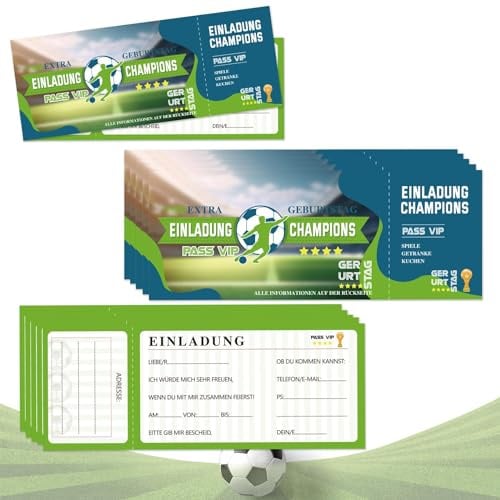 Taufe Eintrittskarte Fussball Einladungskarten 12 x Kindergeburtstag Partyeinladungen Einladungskarten Fußball-Party 18 * 7cm die Kinder für alle Fußballbegeisterten Jungen und Mädchen