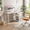 Dripex L Shaped Computer Desk with 2-Tier Storage Shelves, Corner Desk with Power Outlets, USB Charging Ports & Tablet Slot, Modern Work Study Table for Home Office, White