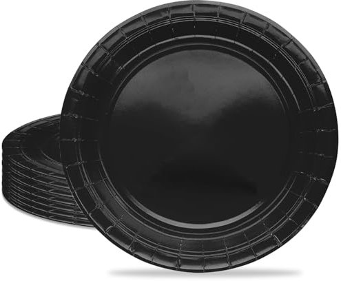 MORAINJAY 16 Pezzi Piatti Carta per Feste, Noir 18cm/7inch, Ecologici Rotondi da Dessert, Tinta Unita per Compleanno, Festa, Matrimonio
