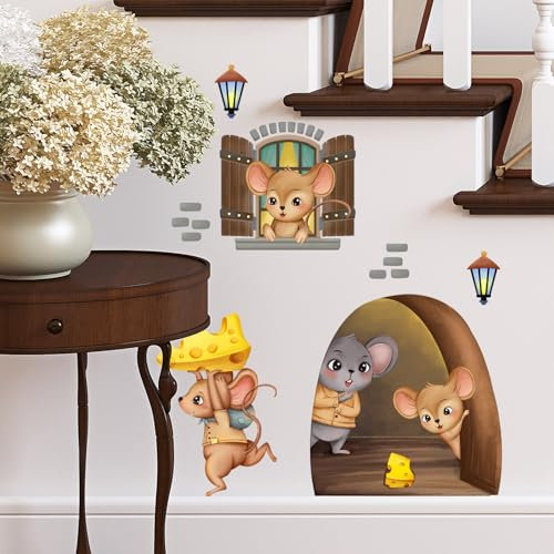 Sushruta Wall Stickers Cartoon Maus Loch Käse Kreative Wandaufkleber Hintergrund Wand Wohnzimmer Schlafzimmer Dekoration