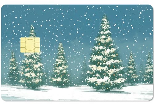 CREATCABIN 4 autocollant Carte Crédit Noël Couverture Cartes D'Arbre Noël Cartes Décoratives Protection Étanche Sans Bulles Film Mat Résistant aux Rayures pour Carte Transport Carte Bancaire 54x85.5mm