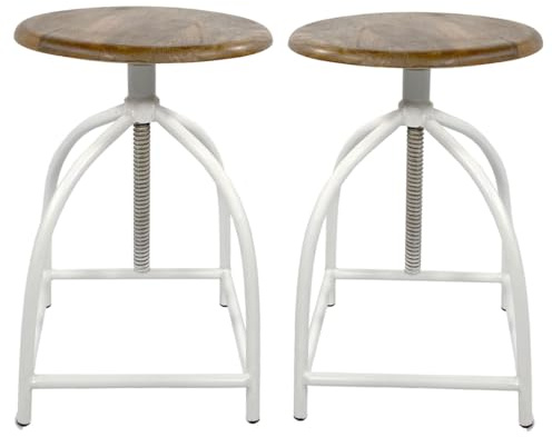 Amago home Drehhocker Set 2 Stück Barhocker Hocker Drehstuhl höhenverstellbar Liverpool Holz Metall-Gestell Farbe reinweiß - Tabacco