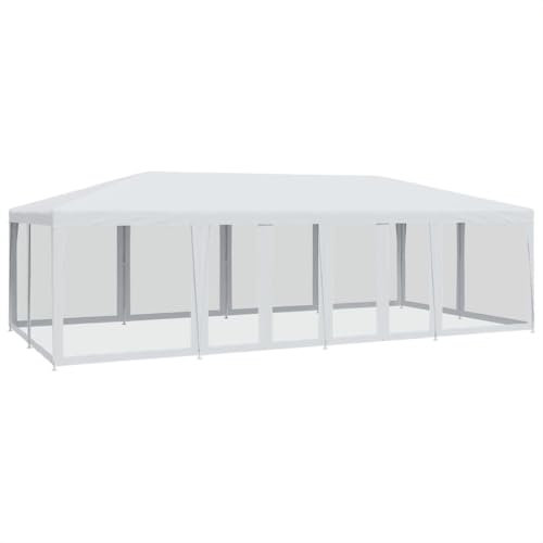 vidaXL Partyzelt, Pavillon mit 12 Mesh-Seitenteilen, Gartenpavillon für Party Hochzeit, Festzelt Gartenzelt Eisengestell Wasserfest UV-beständig, Weiß 8x4m HDPE