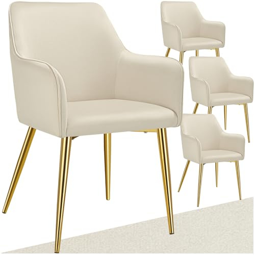 tectake® Lot de 4 Chaises de Salle à Manger rembourrées, Chaises Modernes, Fauteuil Salon, Chambre, Coiffeuse, Style Scandinave, Chaise ergonomique en velours avec Accoudoirs, Chaise Charge max.120 kg