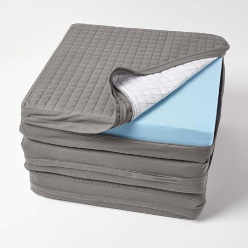 HOMESCAPES Soft Quilted Cushion Cover for 3-Seater Orthopaedic Sofa Armchair Booster Cushion, 100% Cotton Washable Rectangle Cover with Zip, 150 x 50 x 10cm - Charcoal Grey