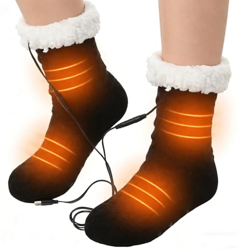 USB Heated Floor Socks Slippers Indoor Non-Slip Winter Foot Warmer Heating Footwear Fleece Knit Socks for Women Men