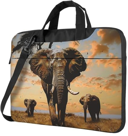 Afrikanischer Elefant bedruckte Laptoptasche für Laptops - ultradünne stoßfeste Laptop-Umhängetasche mit Schultergurt und Griff