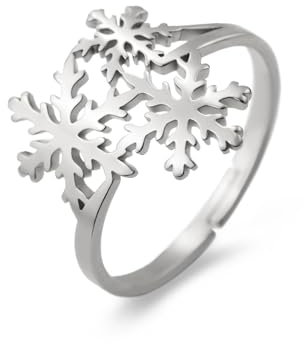 kkjoy Einstellbare Schneeflocken Ring Edelstahl Winter Mode Offene Finger Ringe Weihnachten Party Schmuck für Frauen (Silber)