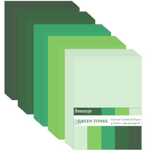 100 Blatt Grüne Kartonpapier A4 250g/m², 5 Farben Dickes Bastelpapier, Tonpapier Pastell für DIY-Projekte, Einladungen, Handwerk, Kartenherstellung
